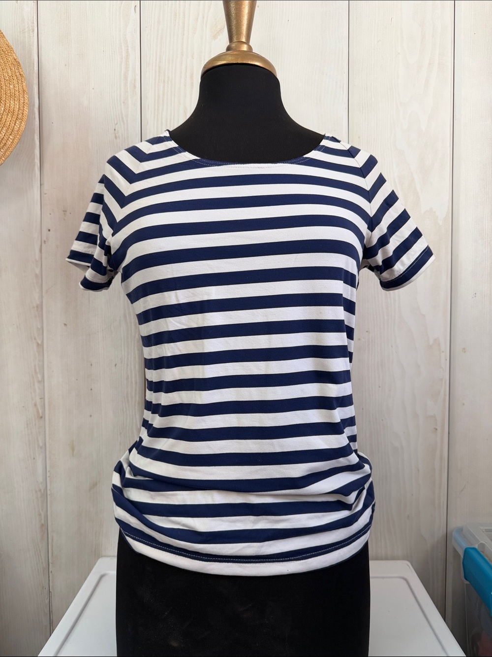 Saint James Navy and White Striped Short Sleeve Sun Protection Tee